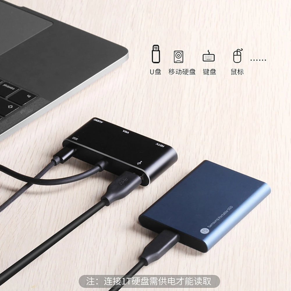 Новинка 5 в 1 USB-C Type-C к HDMI/VGA/USB3.0/PD (зарядка)/3 мм аудио USB концентратор адаптер