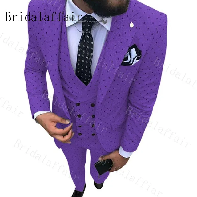 Bridalaffair фиолетовый свадебный костюм жениха Формальные костюмы в горошек набор