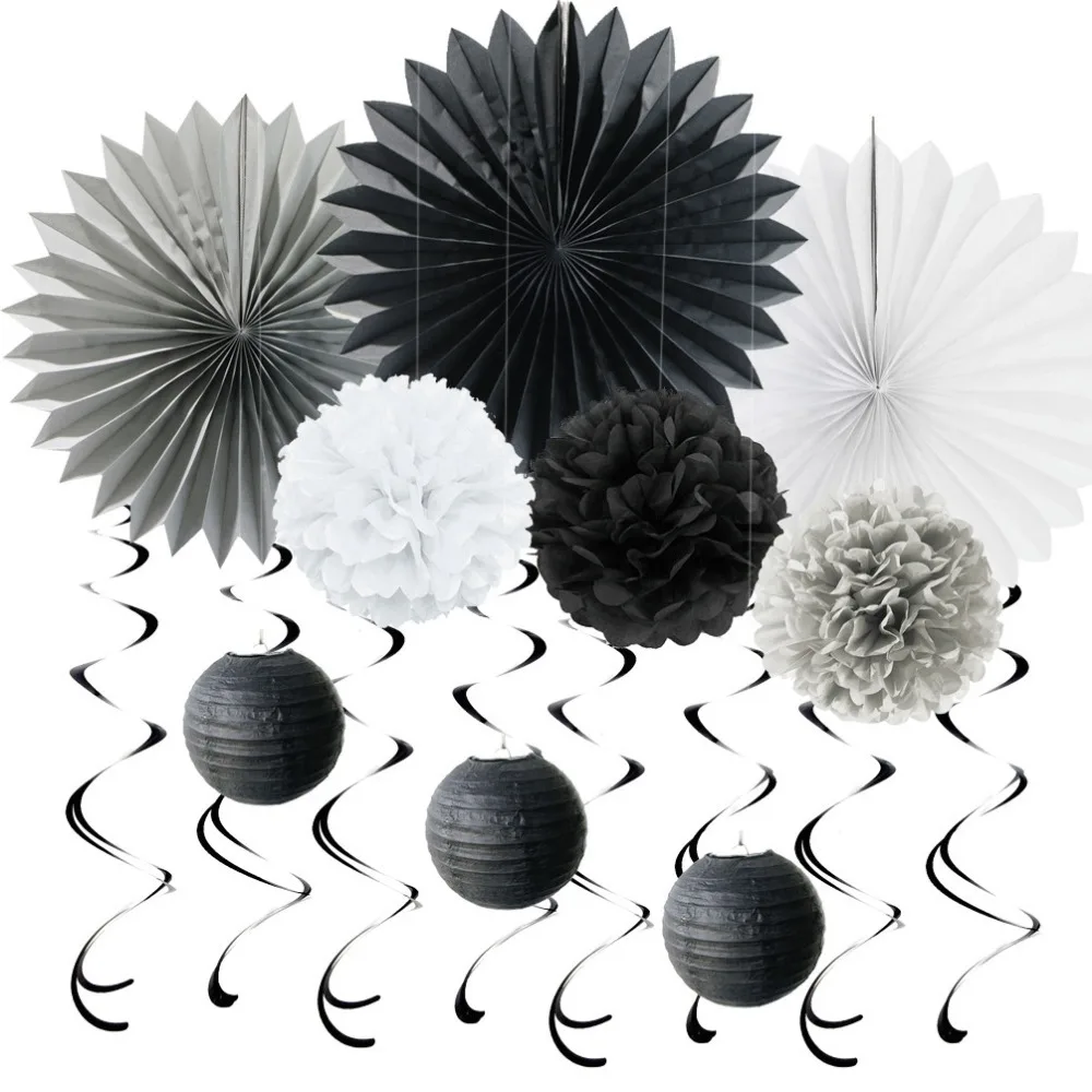 (Black,Grey,White) Paper Decoration Set Swirls Paper Fans POMs For Adult Birthday Wedding Party Room Party Decoration Supplies
(Black,Grey,White) Paper Decoration Set Swirls Paper Fans POMs For Adult Birthday Wedding Party Room Party Decoration Supplies