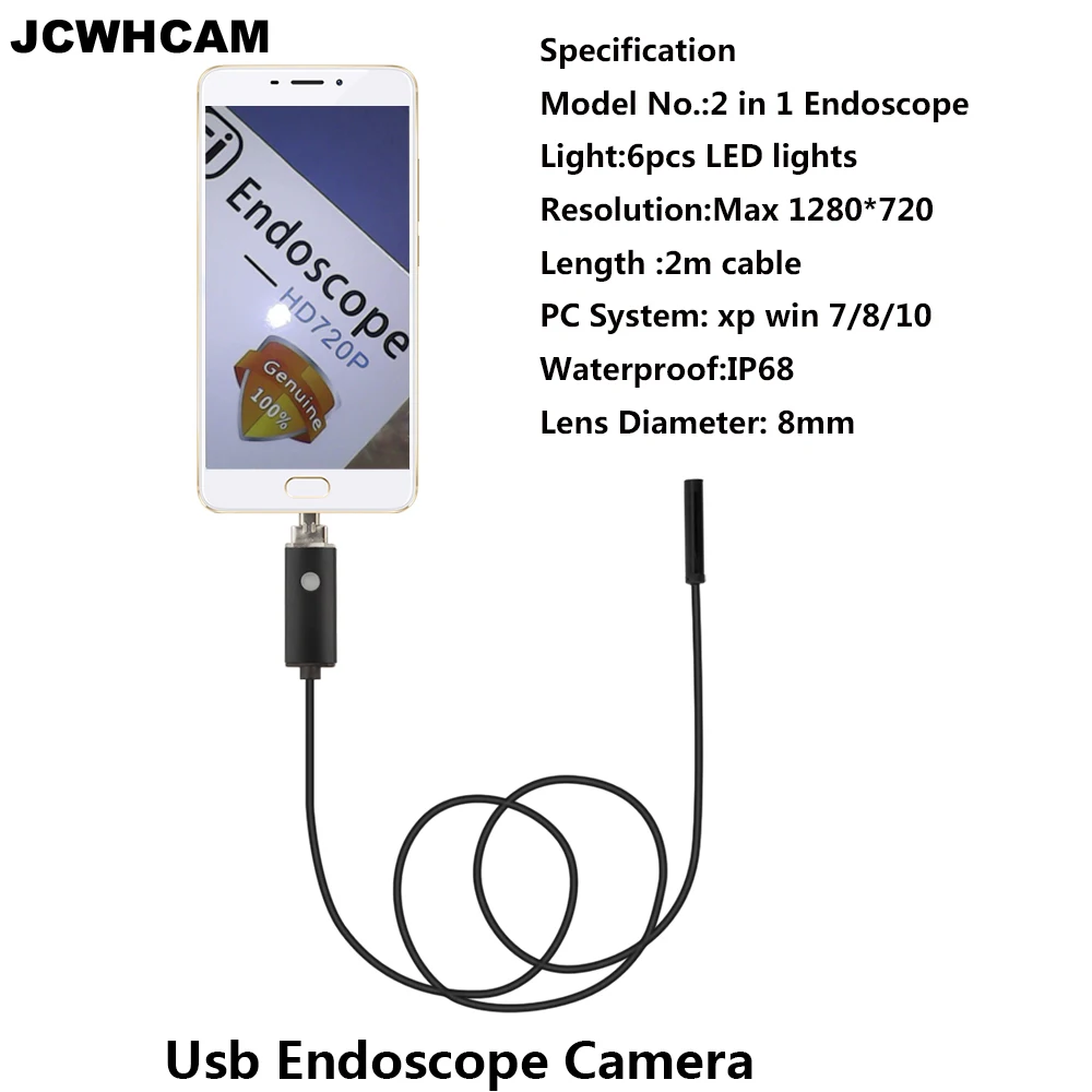 JCWHCAM HD720P 2MP 8 мм Android USB эндоскоп камера 6LED гибкая USB эндоскоп 2 м кабель Android OTG USB бороскоп камера
JCWHCAM HD720P 2MP 8 мм Android USB эндоскоп камера 6LED гибкая USB эндоскоп 2 м кабель Android OTG USB бороскоп камера