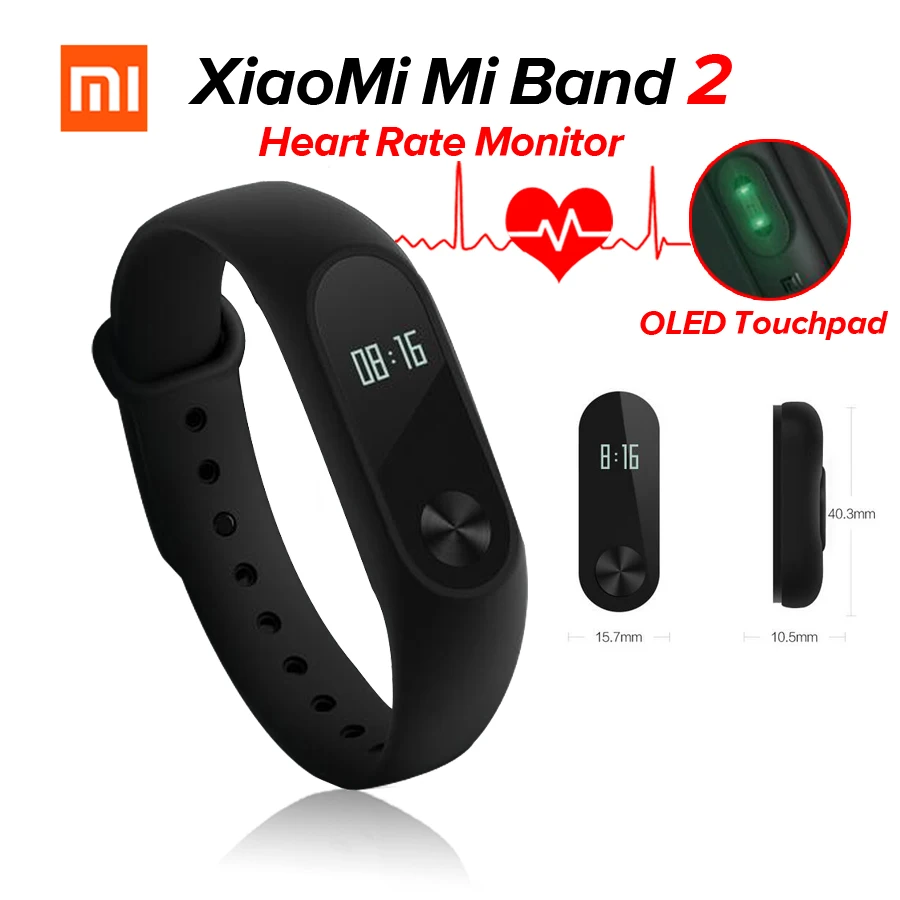 Оригинальный фитнес трекер Xiaomi Mi Band 2 монитор сердечного ритма OLED дисплей