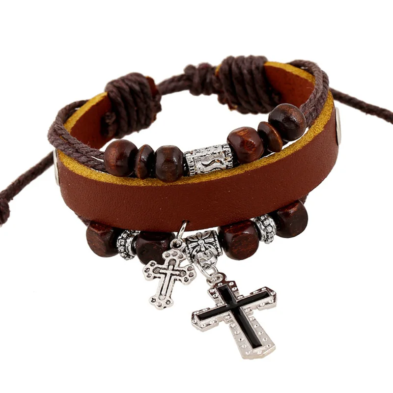 Retro Color Rope Chain Woven Strand Beads Punk Vintage Genuine Leather Cross Charm Men Bracelets For Women Homme Femme Jewelry
Retro Color Rope Chain Woven Strand Beads Punk Vintage Genuine Leather Cross Charm Men Bracelets For Women Homme Femme Jewelry