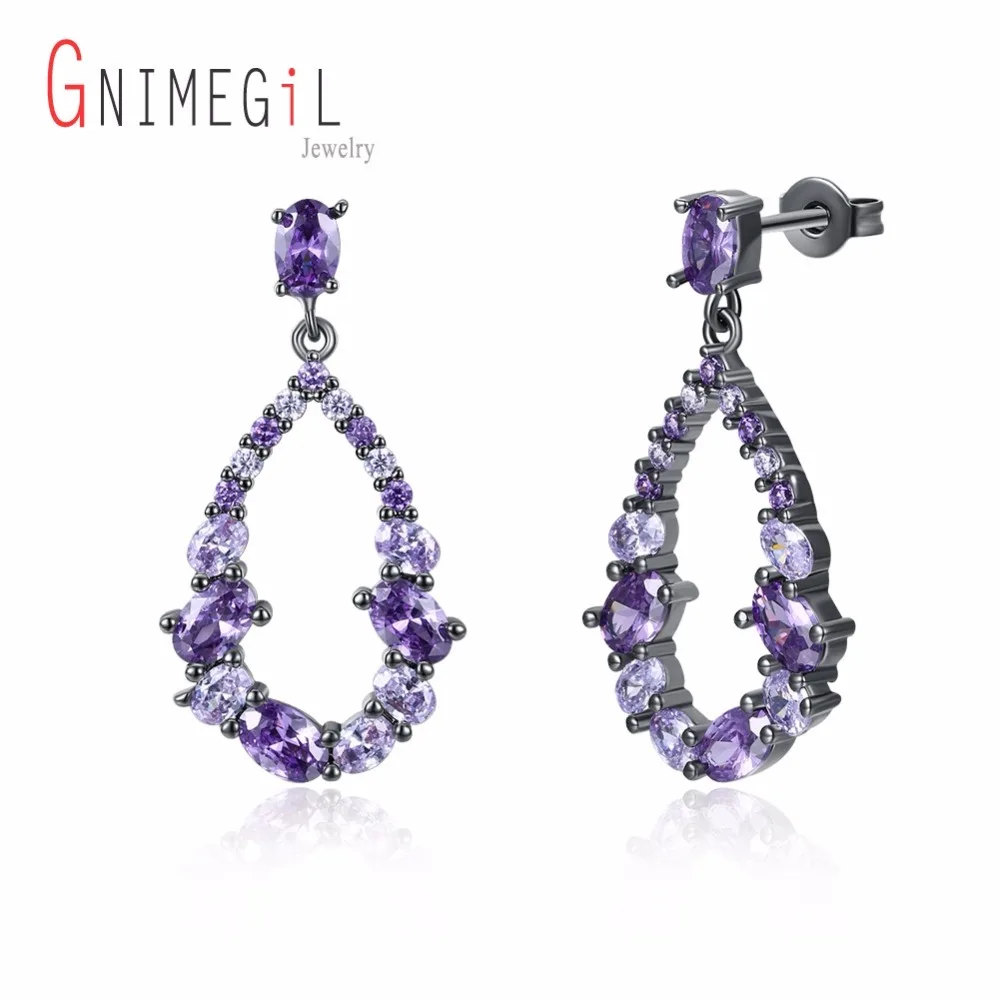 Gnimegil ювелирный бренд фиолетовый цвет CZ Циркон черный пистолет покрытием Медь Grace