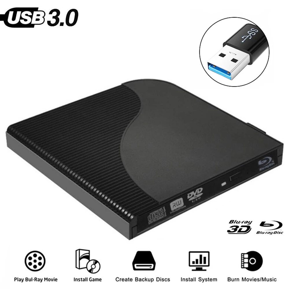 

USB3.0 Bluray Drive External CD/DVD RW Burner BD-ROM Blu-ray Player Optical Drive Writer for Laptop Computer Mac PC HP ACER ASUS