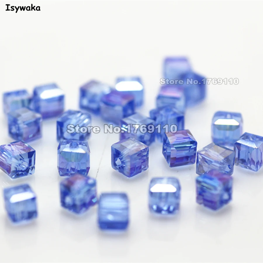 

Isywaka 100pcs Cube 4mm Light Blue AB Color Square Austria Crystal Beads Glass Beads Loose Spacer Bead DIY Jewelry Making