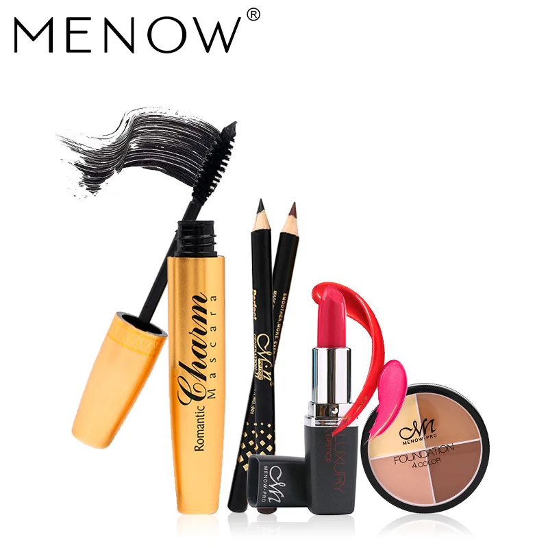 Menow бренд Make Up Set 4 цвета Уход за кожей лица Корректоры для Палитры и матовая помада
