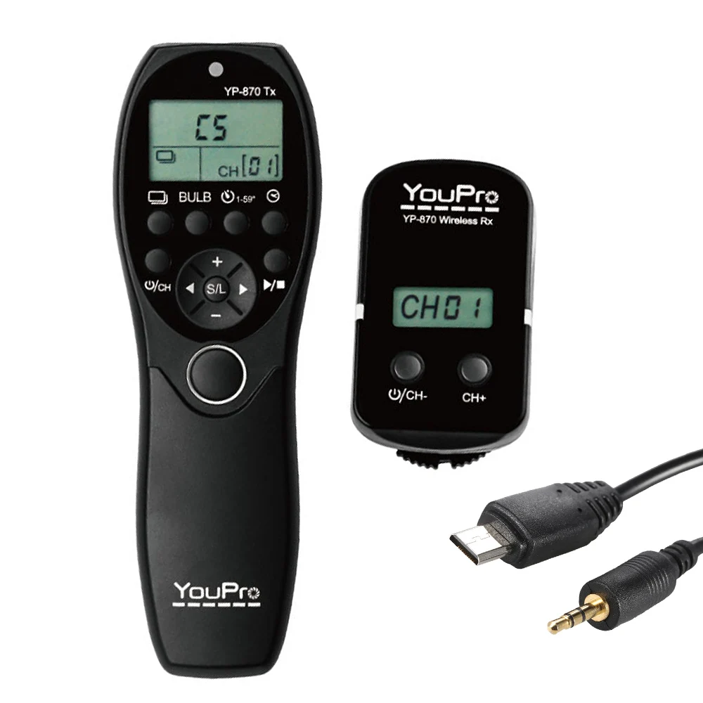YouPro YP-870 DC2 ЖК-Таймер спуска затвора 32 канала 2,4G беспроводной пульт дистанционного управления передатчик приемник для Nikon DSLR камеры
YouPro YP-870 DC2 ЖК-Таймер спуска затвора 32 канала 2,4G беспроводной пульт дистанционного управления передатчик приемник для Nikon DSLR камеры