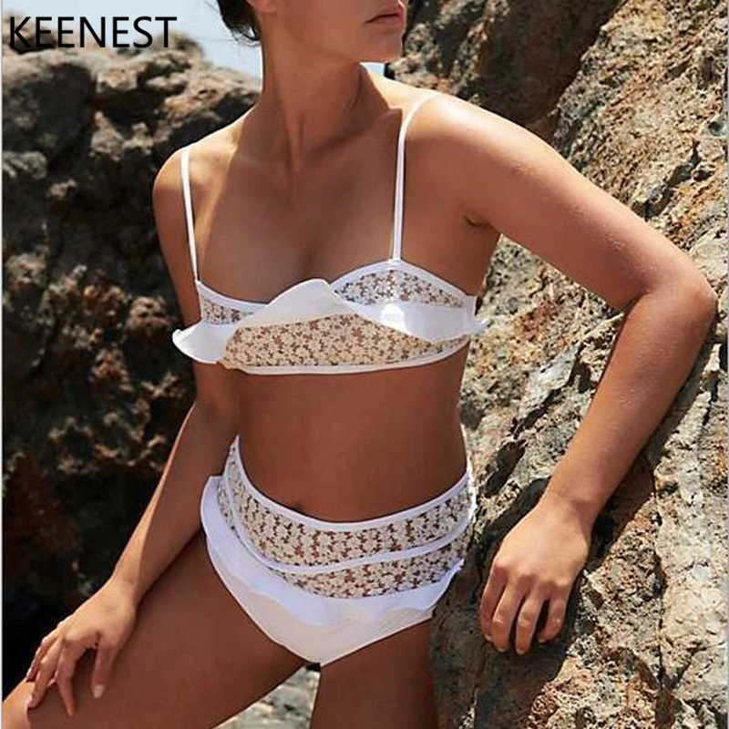 KEENEST 2019 кружевной сетчатый купальник с высокой талией купальники эффектом пуш ап