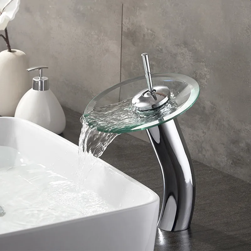 Glass Basin Faucet Copper Chrome Tall/Low Wash-basin Faucets Single Handle Centers Waterfall Bathroom Sink Cold Hot Mixing Taps
Glass Basin Faucet Copper Chrome Tall/Low Wash-basin Faucets Single Handle Centers Waterfall Bathroom Sink Cold Hot Mixing Taps