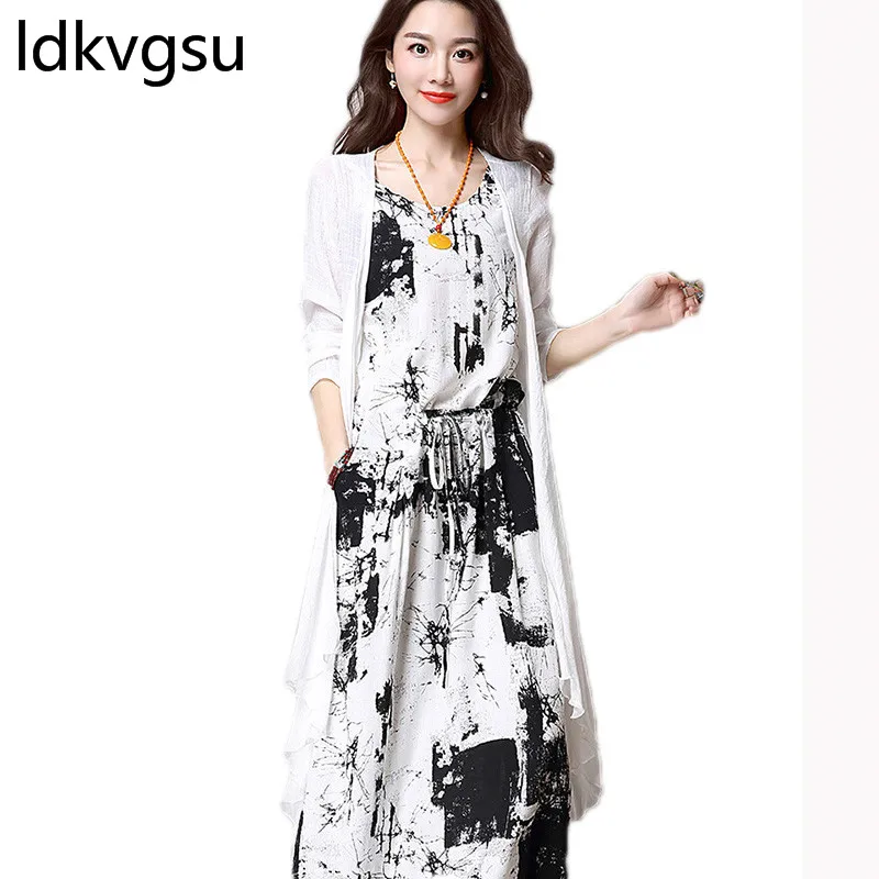 5XL Ink print 2 piece set women vest dress + cardigan summer beach dress plus size casual vestidos mujer lace up loose elbise f7
5XL Ink print 2 piece set women vest dress + cardigan summer beach dress plus size casual vestidos mujer lace up loose elbise f7