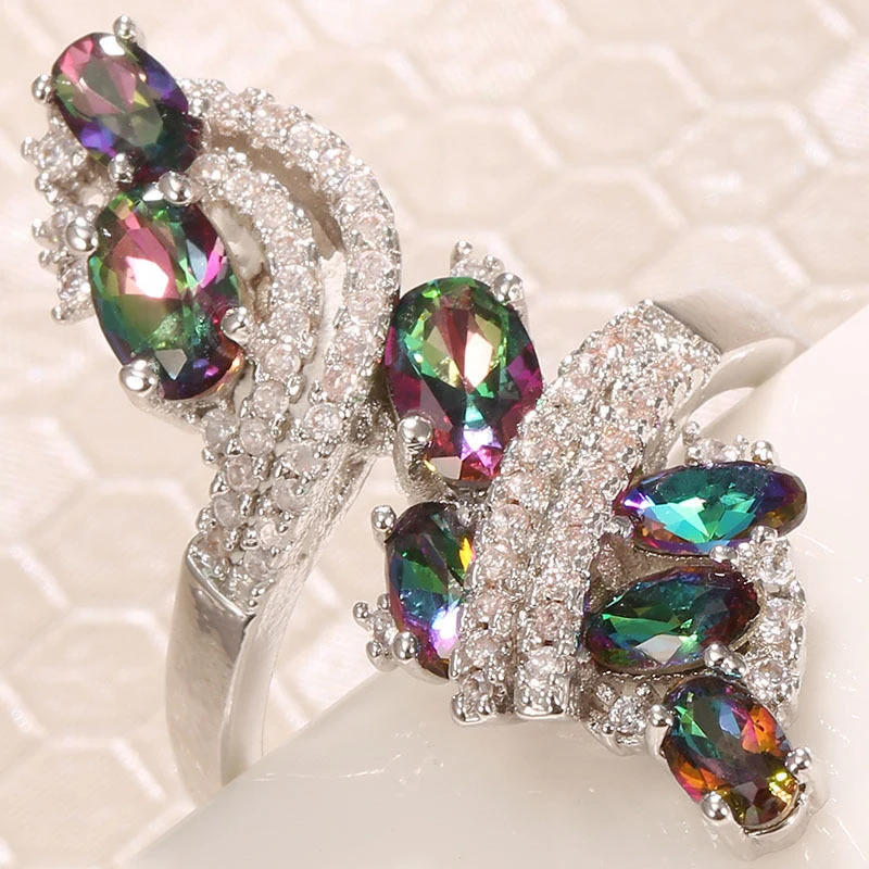Fashion Rainbow Color Rhinestone Rings for Women Romantic Silver Color Zircon Wedding Rings Jewelry Cute Beaded Knot Ring Z5H963
Fashion Rainbow Color Rhinestone Rings for Women Romantic Silver Color Zircon Wedding Rings Jewelry Cute Beaded Knot Ring Z5H963
