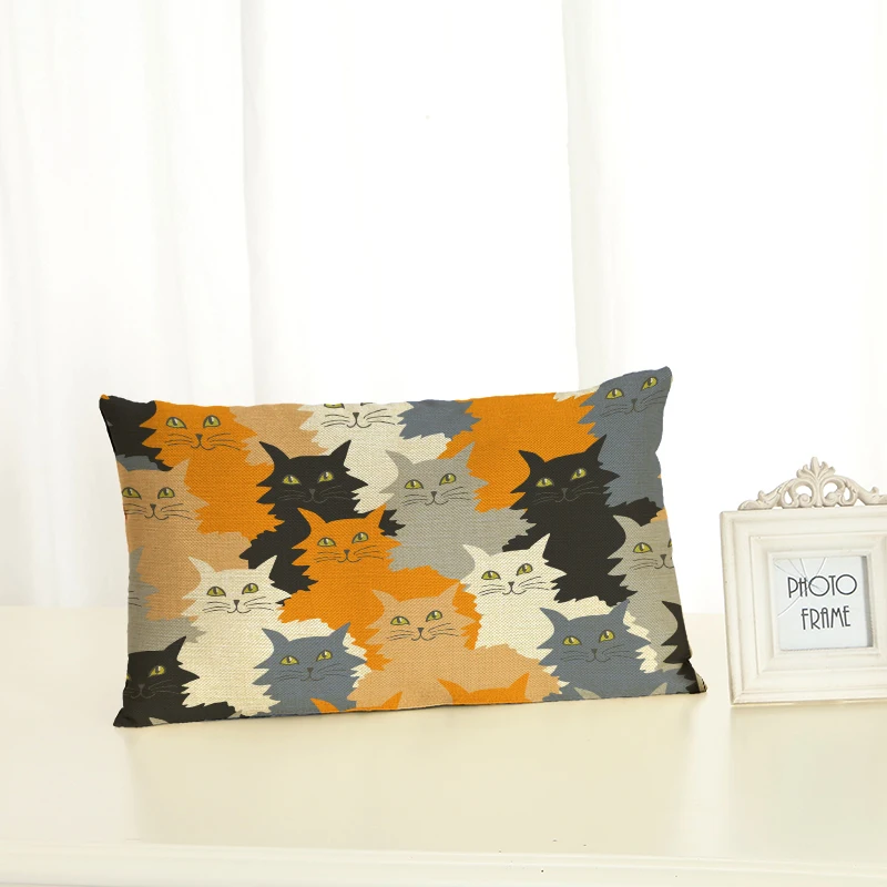 HD 30x50 Cat Pattern Housewear Chair Cushion Cover Soft Pillow Case Cojines Almofadas Cotton Linen Square | Дом и сад