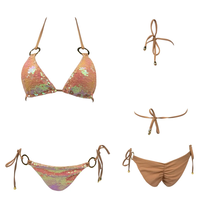 Women Shiny Sequin Triangle Bikini Set Sexy String Beachwear Cross High Neck Halter Swimsuit Low Waist Bathing Suit
Women Shiny Sequin Triangle Bikini Set Sexy String Beachwear Cross High Neck Halter Swimsuit Low Waist Bathing Suit
