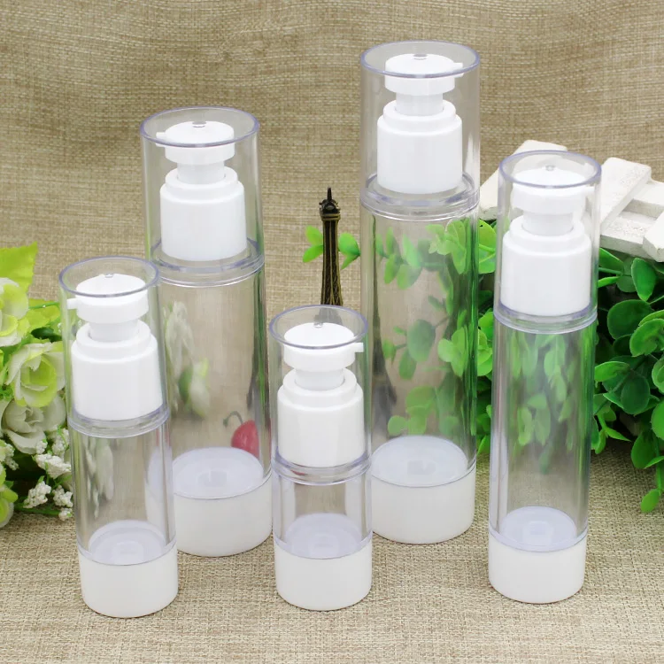 20pcs/lot Clear AS Plastic Airless Bottle Empty 15/30/50/80ml Lotion Essence Vacuum Press Pump Sub bottling with white pp nozzle
20pcs/lot Clear AS Plastic Airless Bottle Empty 15/30/50/80ml Lotion Essence Vacuum Press Pump Sub bottling with white pp nozzle