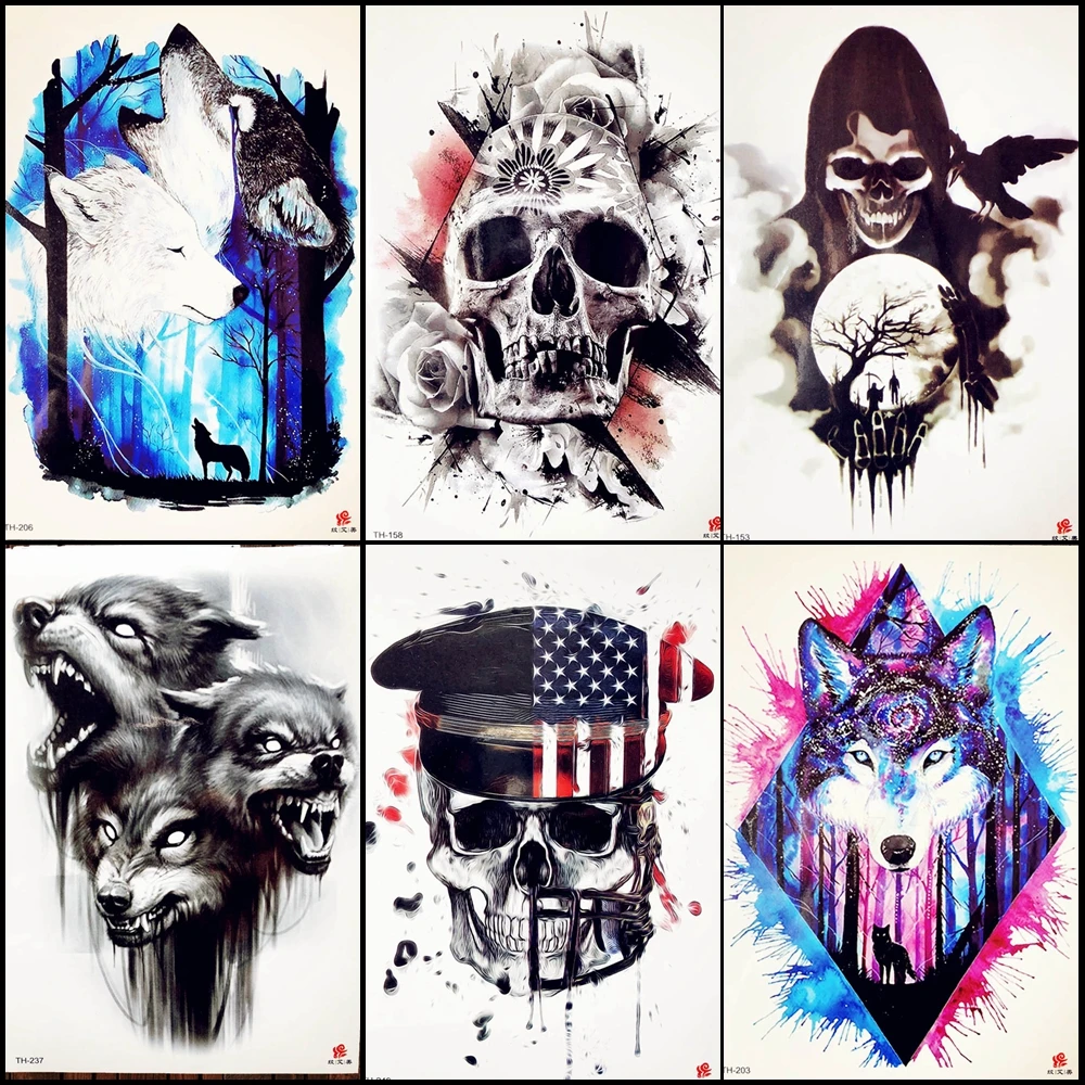 Black Skull Temporary Tattoo Men Back Stickers Ghost Women Body Chest Water Transer Tatoos Girl Beach Sexy Disposable Tattoo Art
Black Skull Temporary Tattoo Men Back Stickers Ghost Women Body Chest Water Transer Tatoos Girl Beach Sexy Disposable Tattoo Art