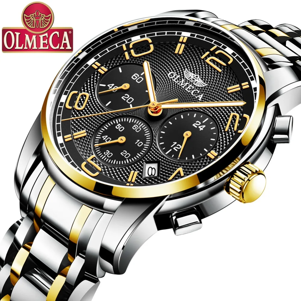 OLMECA наручные часы Роскошные Relogio Masculino модные мужские из нержавеющей стали