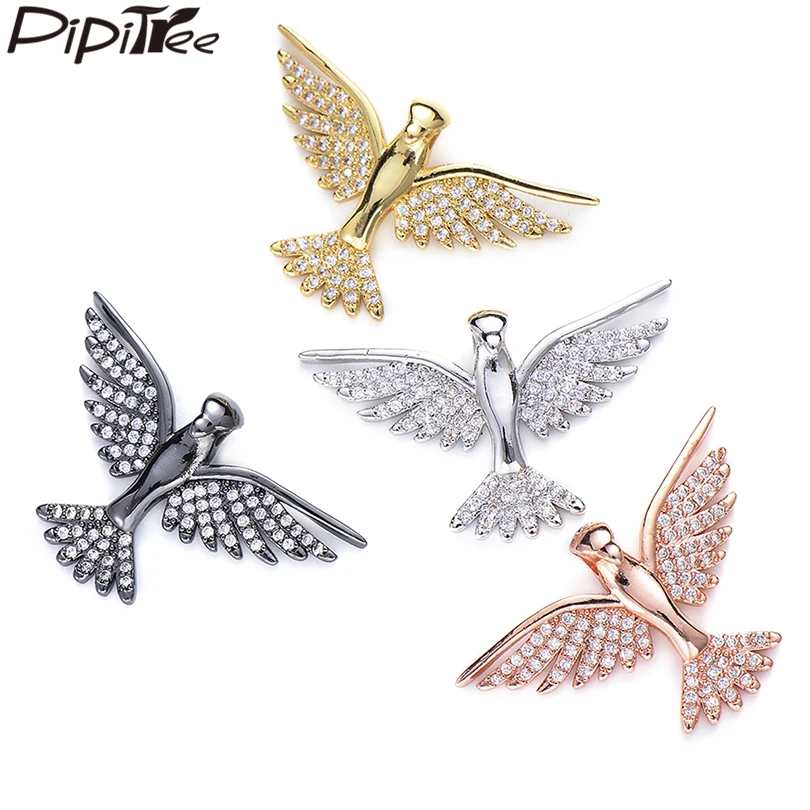 Pipitree Trendy Cubic Zirconia Flying Peace Pigeon Charm Beads fit Bracelet Pendant Necklace DIY Bird Charms Jewelry Accessories | Украшения