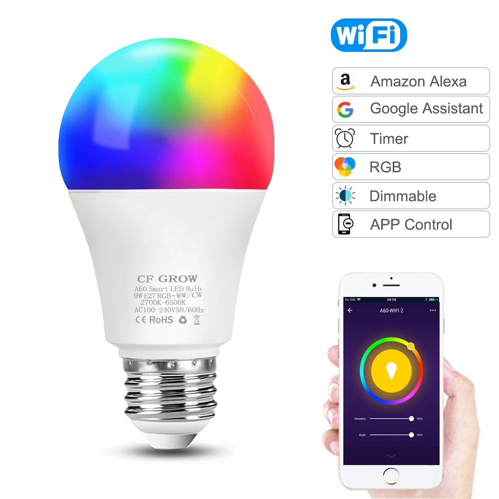 WiFi умная Светодиодная лампа E27 8 Вт 9 10 12 A60 PIR датчик движения светодиодная Ночная