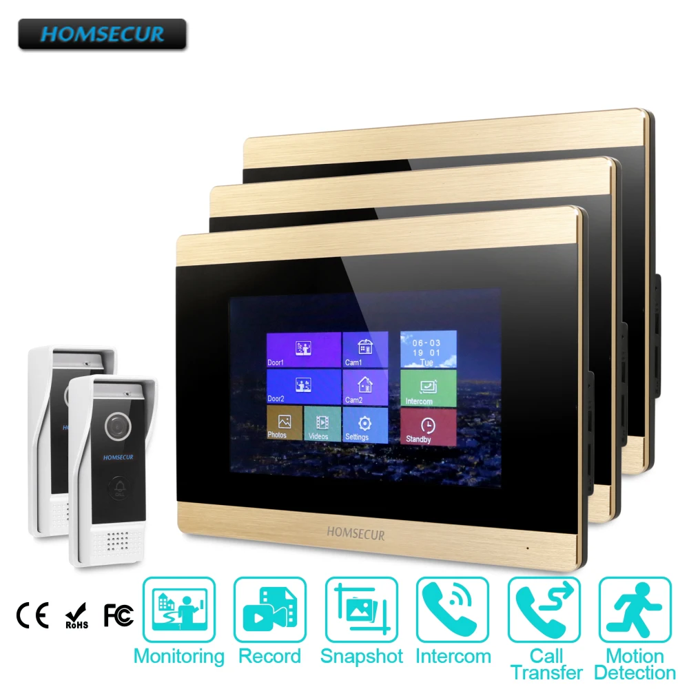 HOMSECUR 7 "Видеодомофон Система с Детектором Движения для Квартиры BC031 B + BM715