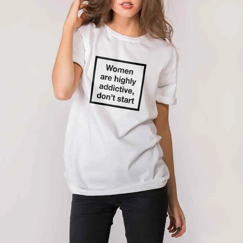 Sugarbaby New Arrival Women are highly addictive T-shirt Feminist top Short Sleeve Fashion Tumblr t shirts Aesthetic Clothing
Sugarbaby New Arrival Women are highly addictive T-shirt Feminist top Short Sleeve Fashion Tumblr t shirts Aesthetic Clothing