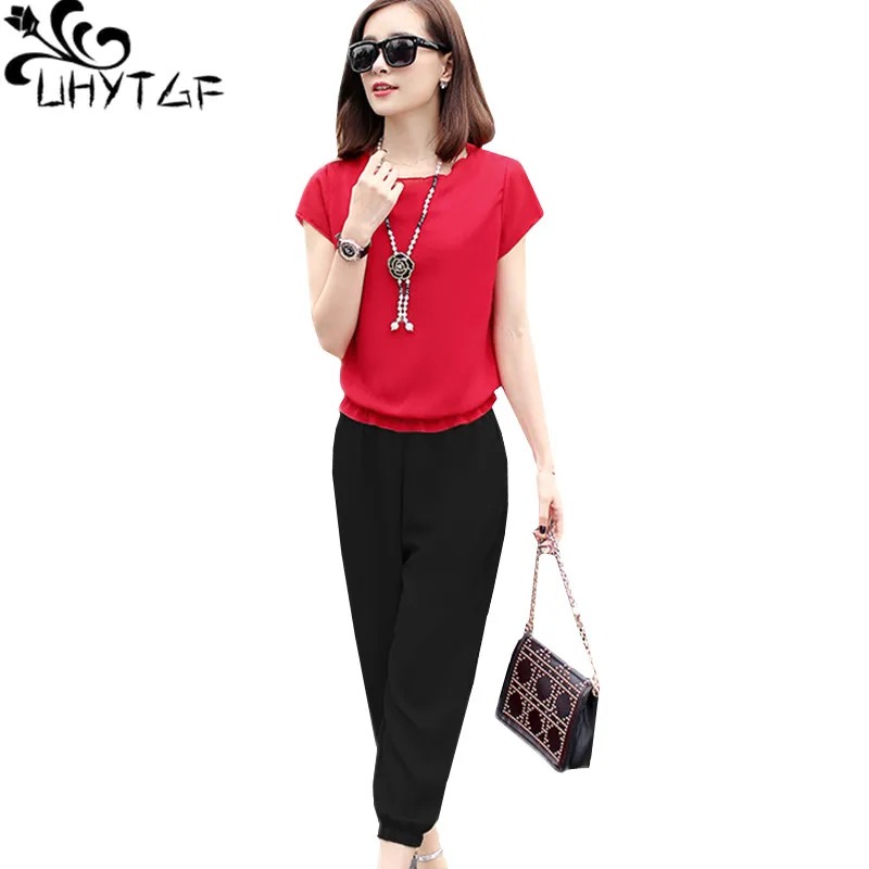 UHYTGF Chiffon summer 2 piece set women Casual plus size tracksuit for women short-sleeved tops and pants two piece set girl 262
UHYTGF Chiffon summer 2 piece set women Casual plus size tracksuit for women short-sleeved tops and pants two piece set girl 262