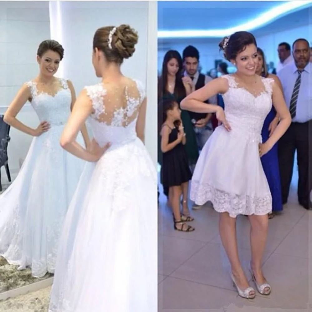 Fashion Detachable Wedding Dresses 2021 White Pearls Applique Lace 2 Two Piece Wedding Gowns Illusion Back Modern Sexy bridal
Fashion Detachable Wedding Dresses 2021 White Pearls Applique Lace 2 Two Piece Wedding Gowns Illusion Back Modern Sexy bridal
