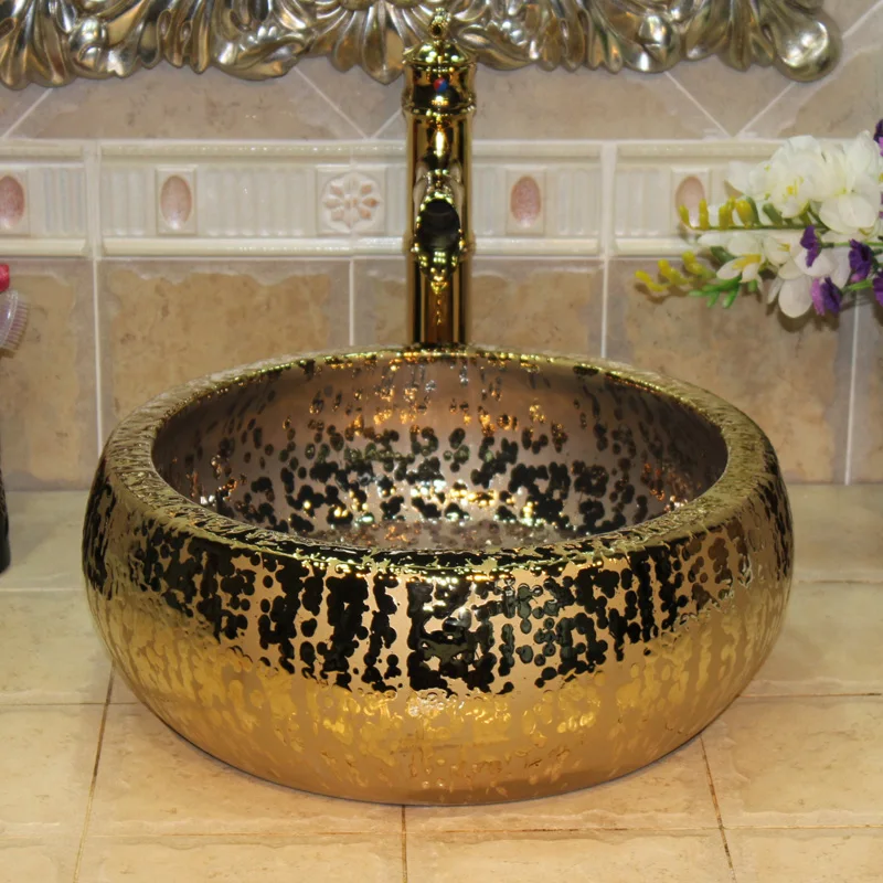 

Европейский стиль, китайская керамическая раковина, фотостолешница, керамическая винтажная Золотая керамическая раковина, раковины для ванной комнаты