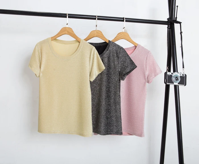 2019 New Fashion Shiny Lurex T Shirt Women Basic T Shirt Casual O-Neck Top Shirt Woman Solid Cotton Short Sleeve T Shirt
2019 New Fashion Shiny Lurex T Shirt Women Basic T Shirt Casual O-Neck Top Shirt Woman Solid Cotton Short Sleeve T Shirt