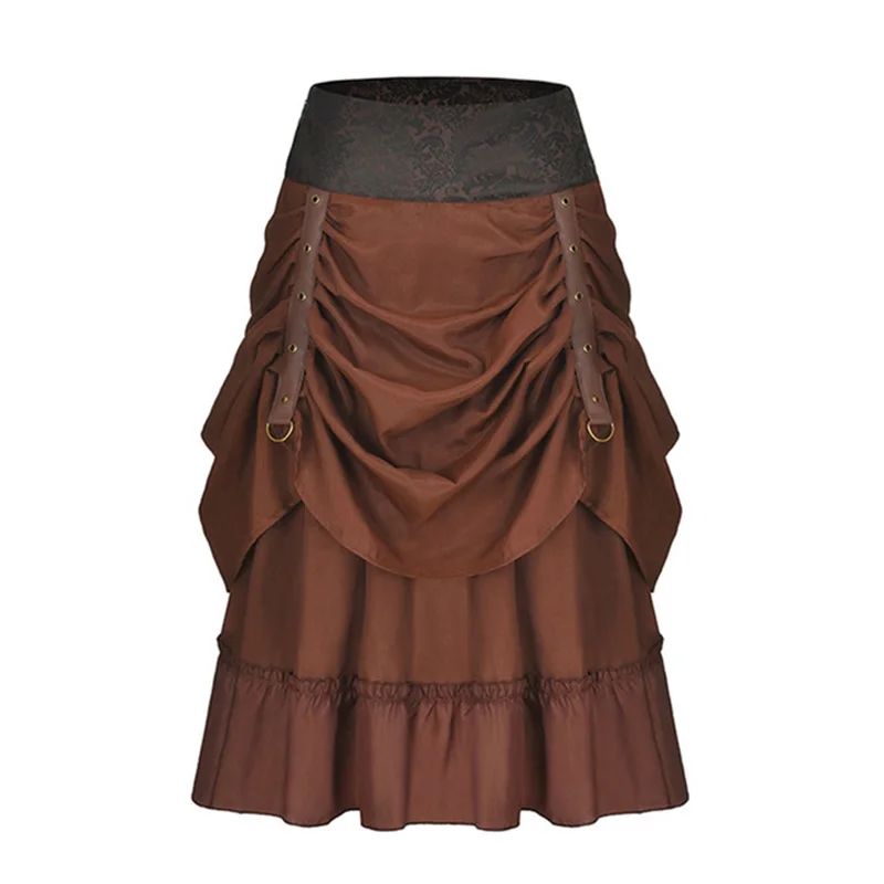 Sladuo Women's Steampunk Brown Multi-layered Ruffle Hemline PU Leather Eyelets Tiered High Waist Gothic Skirt
Sladuo Women's Steampunk Brown Multi-layered Ruffle Hemline PU Leather Eyelets Tiered High Waist Gothic Skirt