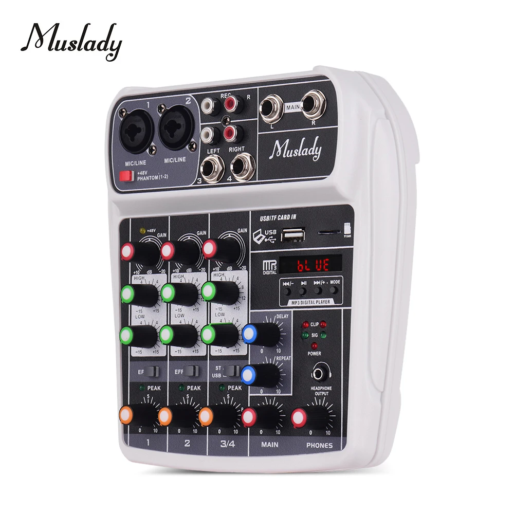 Muslady AI-4 Compact Mixing Console Reverb Effect Digital Audio Mixer BT MP3 USB Input +48V Phantom Power for Music Recording
Muslady AI-4 Compact Mixing Console Reverb Effect Digital Audio Mixer BT MP3 USB Input +48V Phantom Power for Music Recording