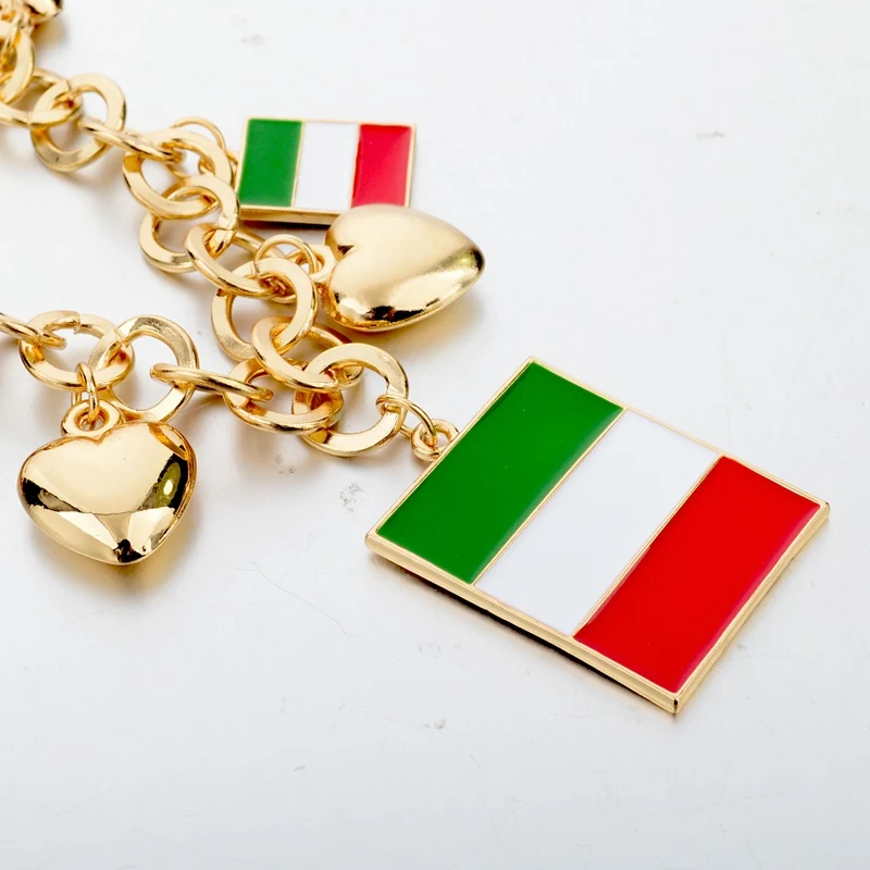 Женский браслет Szelam золотая цепочка с подвеской в виде флага Италии и сердца