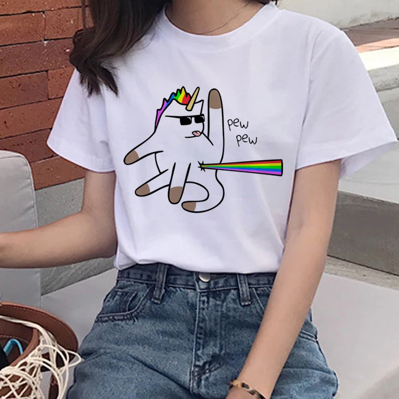 Футболка Harajuku Rainbow Ullzang женская милая забавная футболка в стиле 90 х с единорогом
