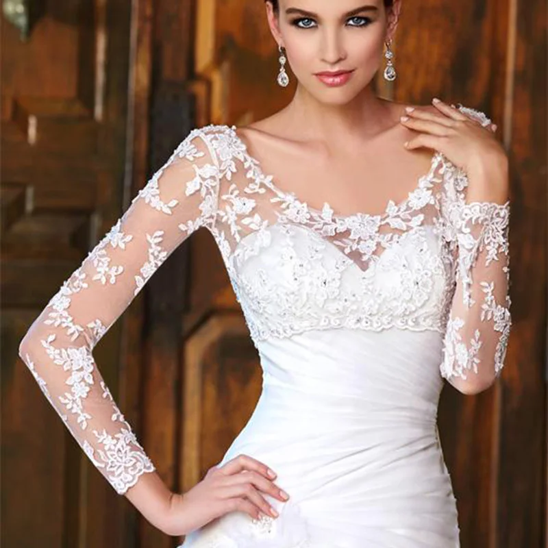 Elegant Wedding New Jacket Bolero Long Sleeve White Ivory Lace Applique Scoop Neck Custom Made Bridal Jackets
Elegant Wedding New Jacket Bolero Long Sleeve White Ivory Lace Applique Scoop Neck Custom Made Bridal Jackets
