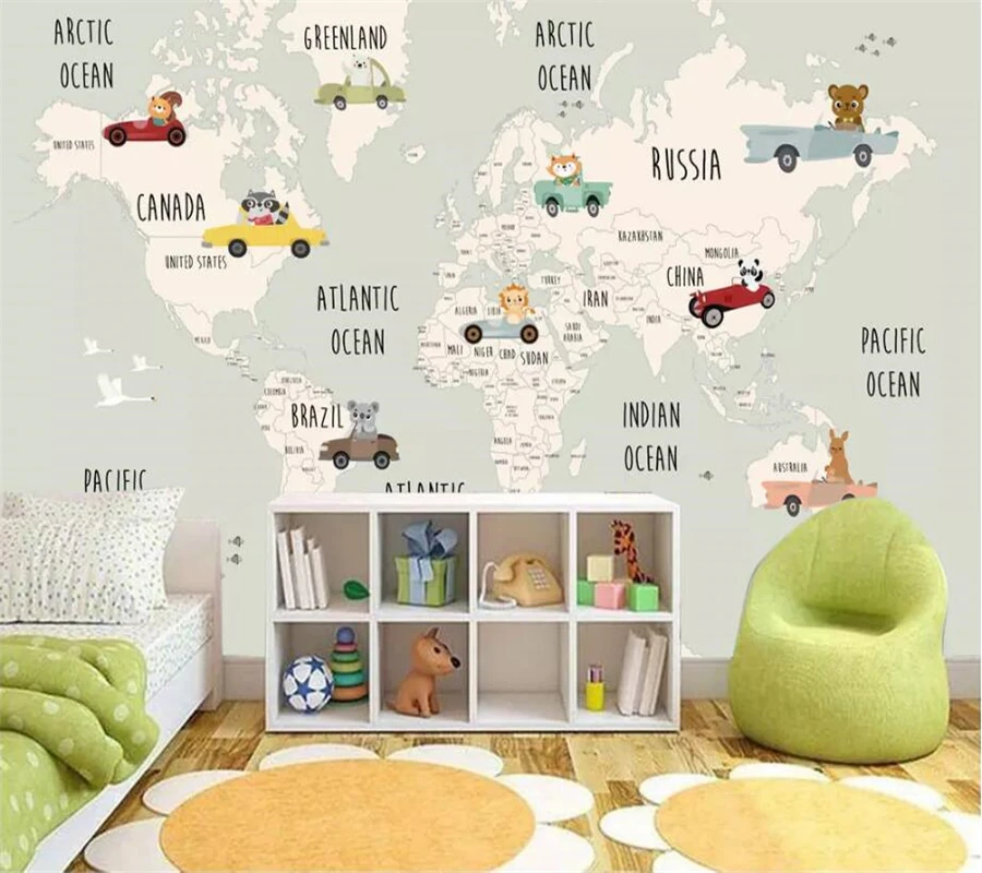 3D обои на заказ мультфильм Карта мира детская комната фон домашний декор