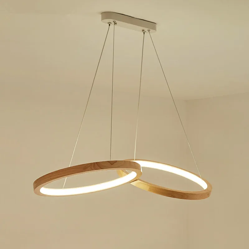 Wooden LED Pendant Lights For Dining Room two Wooden Round Lustre Wood Kitchen Luminaire Kitchen Hanging Lamp