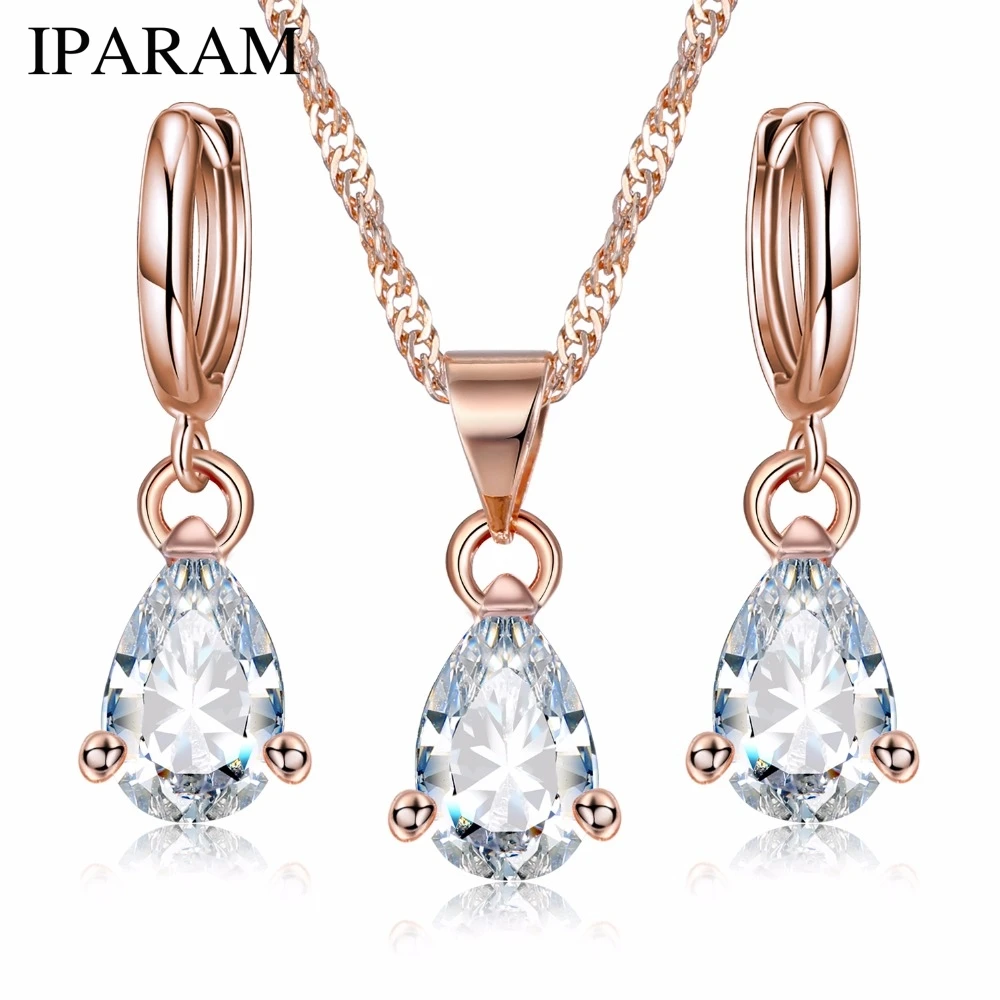 IPARAM модные свадебные ювелирные наборы ожерелье серьги набор розовое золото цвет