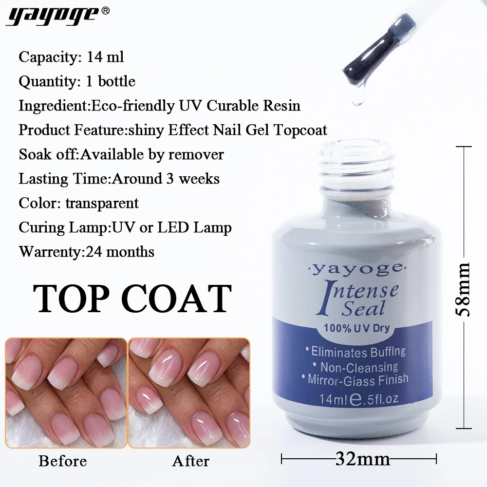 YAYOGE 14ml Gel Polish Diamond Top Coat UV Gel Long Lasting Bonder And Intense Seal Nail Art Manicure Gel Base Coat
YAYOGE 14ml Gel Polish Diamond Top Coat UV Gel Long Lasting Bonder And Intense Seal Nail Art Manicure Gel Base Coat