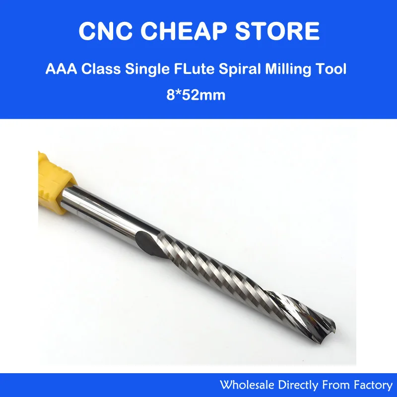 

1pc AAA Grade 8mm SHK 52mm CEL Carbide CNC Router Bits one Flute Spiral End Mills Single Flutes Milling Cutter Spiral PVC Cutter