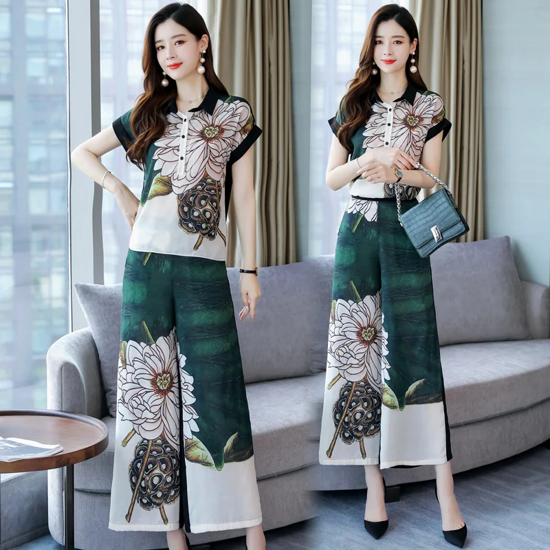 High quality women summer floral blouse suits lady two pieces set clothes wide leg pant suits free shipping
High quality women summer floral blouse suits lady two pieces set clothes wide leg pant suits free shipping