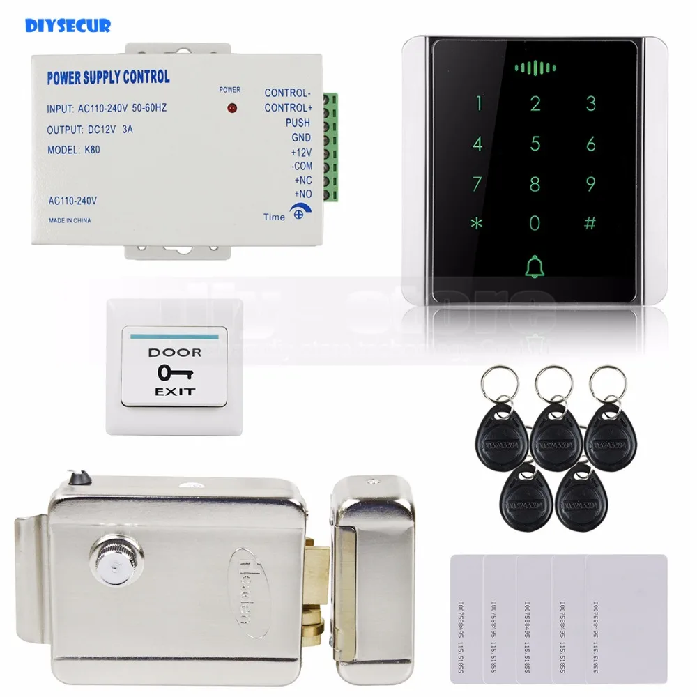 

Diysecur 125 кГц RFID считыватель Пароль Клавиатура + Электрический замок Система контроля доступа комплект безопасности