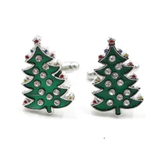 dongsheng Christmas Tree Cuffkins Handmade Rhinestone Enamel Cuffkins Green Tree Cuff Button Pins Women Men Christmas Gifts -40