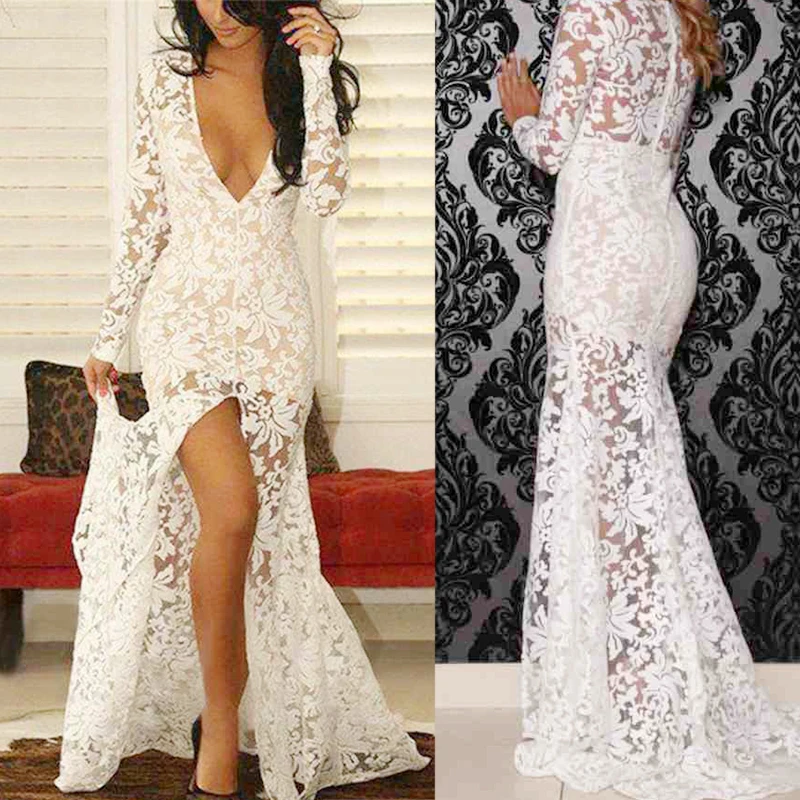 Beautiful Sexy Beige Mermaid Floor Length Long Sleeves Lace Deep V neck Formal Prom Dresses Gowns with High Slit
Beautiful Sexy Beige Mermaid Floor Length Long Sleeves Lace Deep V neck Formal Prom Dresses Gowns with High Slit
