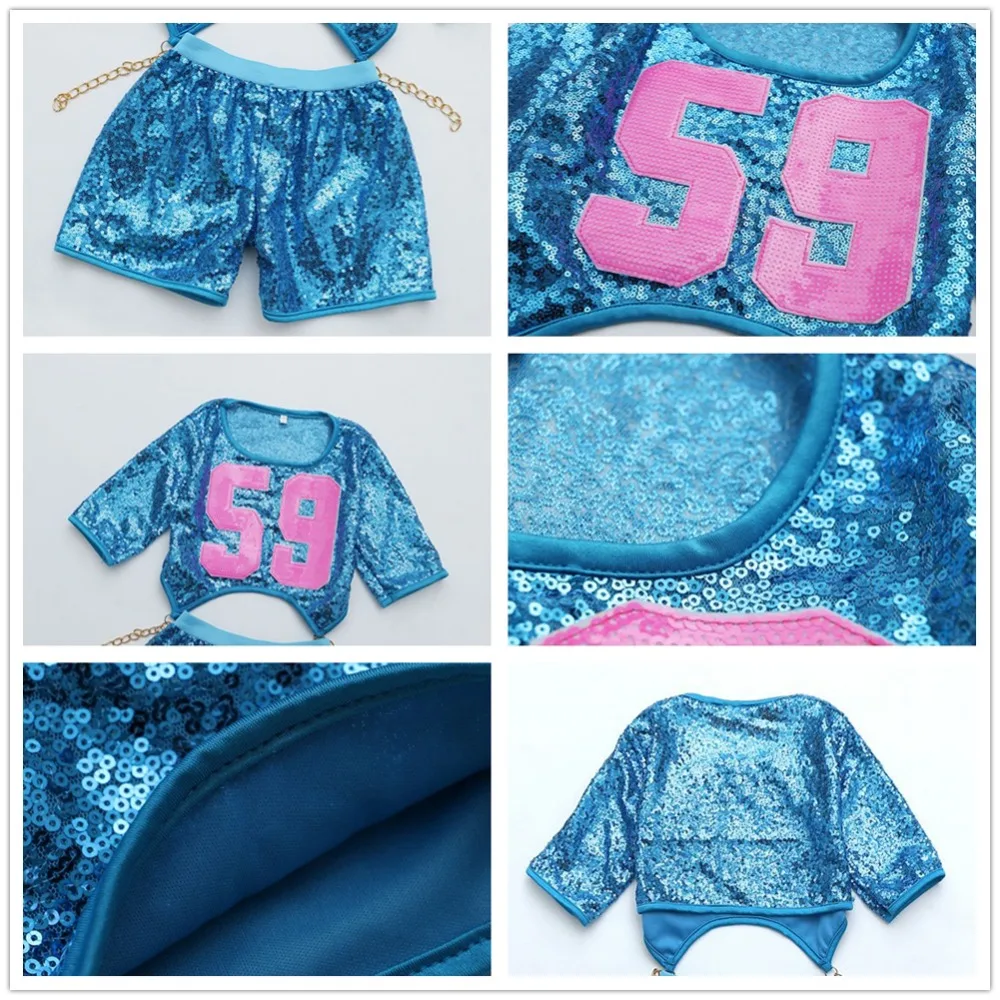 Children Girls Sequins Blue Jazz Hiphop Dance Costume Street Dance Outfit Glitter Gold Chain Clothing set With Socks
Children Girls Sequins Blue Jazz Hiphop Dance Costume Street Dance Outfit Glitter Gold Chain Clothing set With Socks