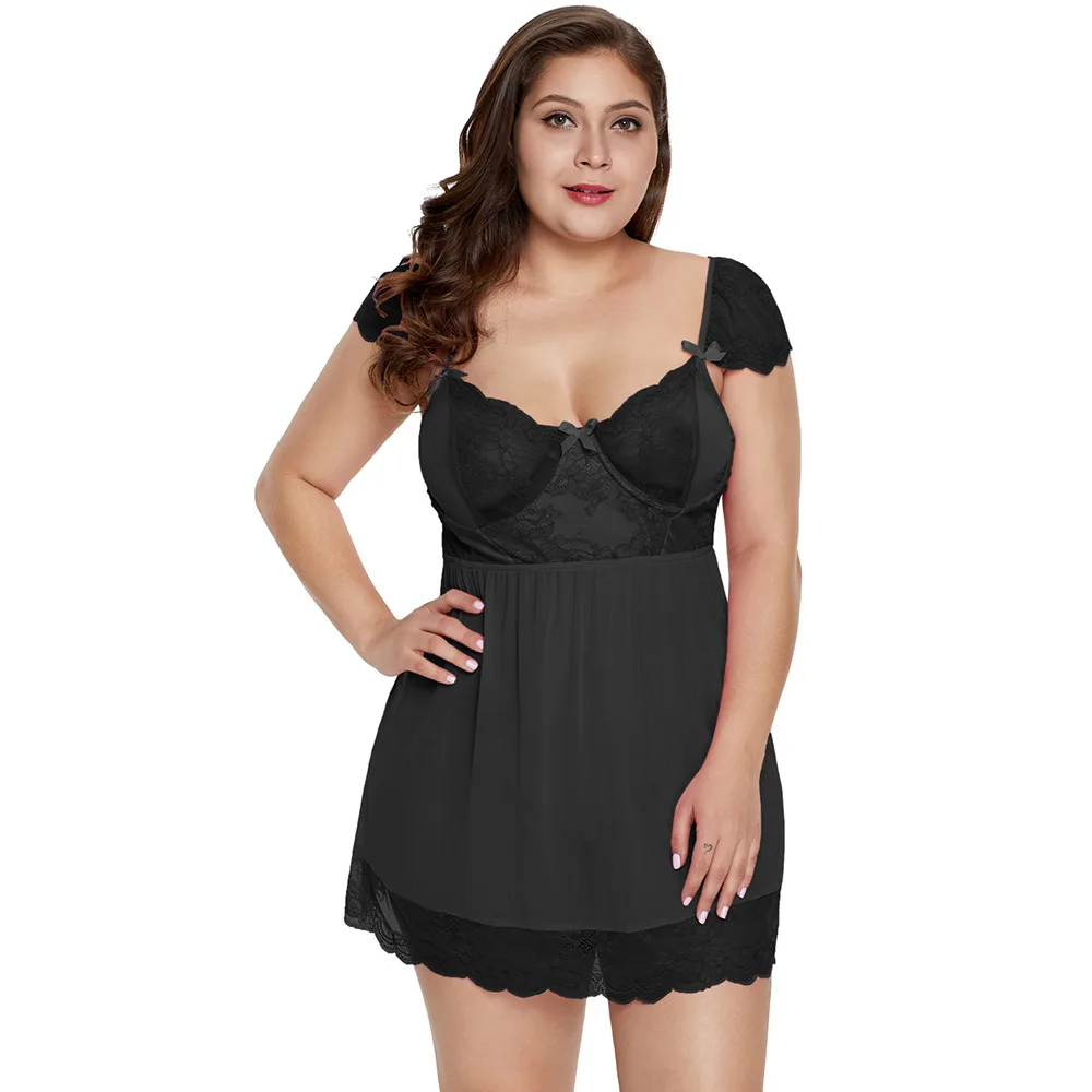 Women Plus Size Mesh and Lace Babydoll Set Home Wear Printed Pyjamas with T-shaped Pants
Women Plus Size Mesh and Lace Babydoll Set Home Wear Printed Pyjamas with T-shaped Pants