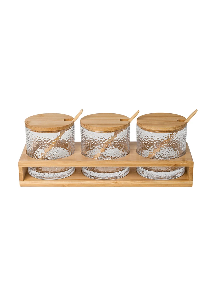 Kitchen seasoning jar Japanese style hammer glass seasoning pot Household bamboo seasoning salt bowl cruet glass jars
Kitchen seasoning jar Japanese style hammer glass seasoning pot Household bamboo seasoning salt bowl cruet glass jars