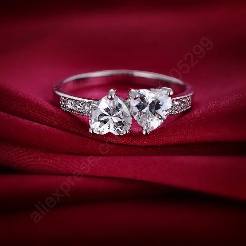 Romantic Double Heart Women Crystal Silver Rings For Bridal Wedding Jewelry Fashion Engagement Promise Ring
Romantic Double Heart Women Crystal Silver Rings For Bridal Wedding Jewelry Fashion Engagement Promise Ring