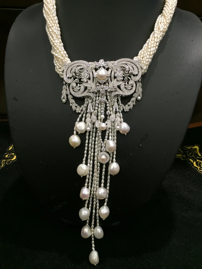 Natural fresh water pearl pendant necklace with silver jewelry lock china pattern cubic zircon tassels wedding party necklace
Natural fresh water pearl pendant necklace with silver jewelry lock china pattern cubic zircon tassels wedding party necklace