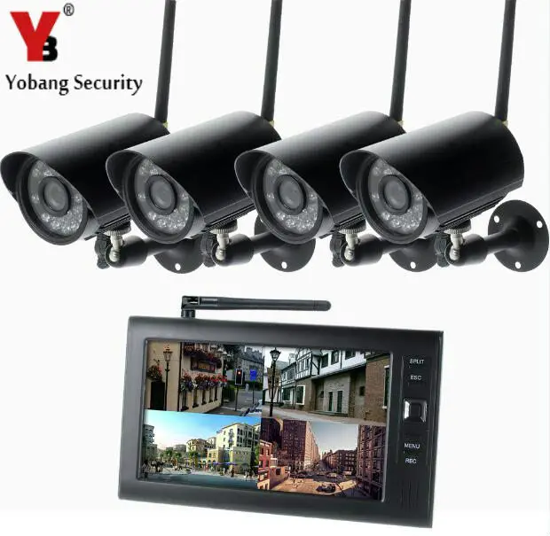 Yobangsecurity 7 дюймов tft цифровая 2.4 г Беспроводной Камера S аудио-видео Регистраторы 4ch