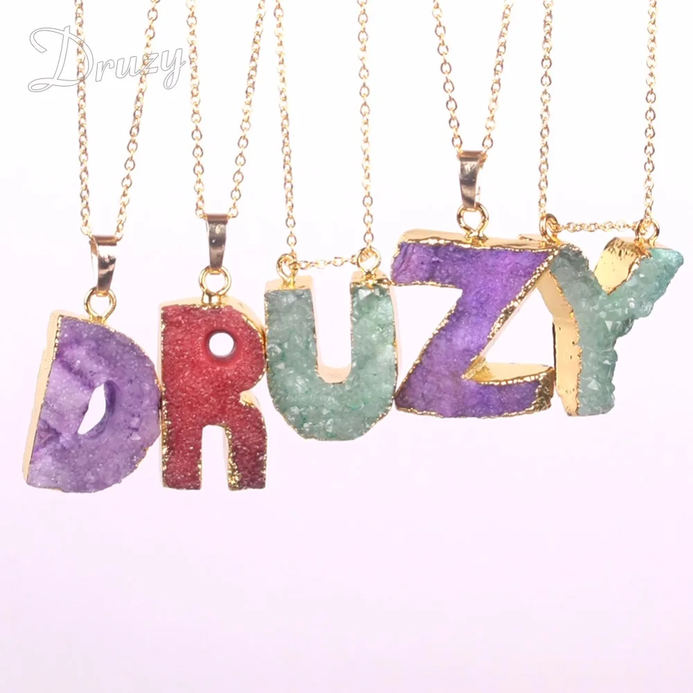 Druzy Hot Fashion Good-color Irregular Alphabet Crystal Stone Natural Quartz Druzy Onyx Letter Pendant Necklace for Women Men
Druzy Hot Fashion Good-color Irregular Alphabet Crystal Stone Natural Quartz Druzy Onyx Letter Pendant Necklace for Women Men