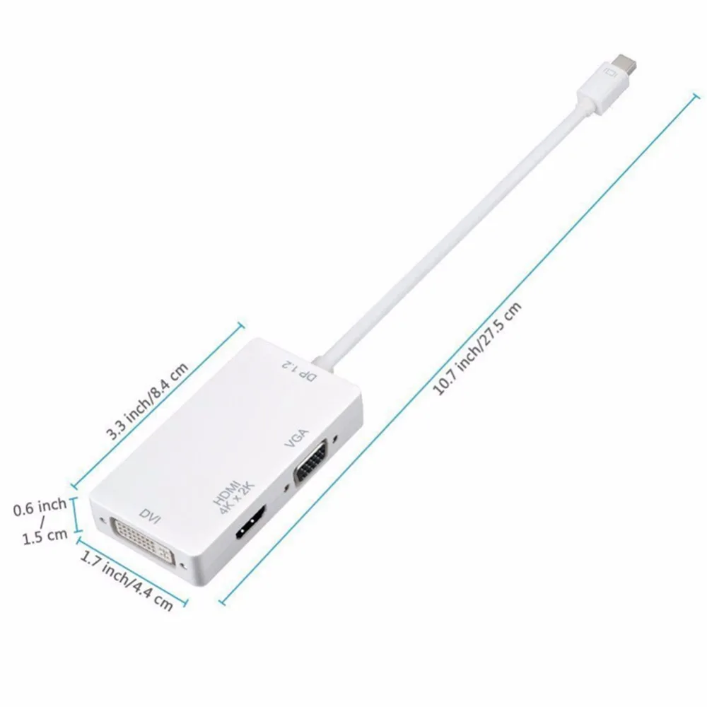 4K x 2K Mini DP 3-в-1 адаптер DisplayPort 1 2 (Совместимость с Thunderbolt 1/2) к HDMI/DVI/VGA конвертеру